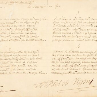 Beau poème autographe signé d'Alfred de Vigny, tiré de "La Maison du berger"