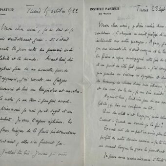 Deux lettres du prix Nobel Charles Nicolle, victime d'épisodes de fièvre à Tunis