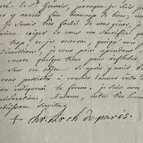 L'archevêque de Paris se résoud à ne pas imposer le prieuré de Saint-Gervais à Mme de Saint-Paul