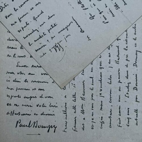 Deux longues lettres de Paul Bourget sur la défense de ses maîtres en littérature et le syle dans le roman