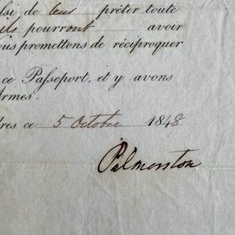 Grand passeport signé de Henry John Temple, vicomte Palmerston, pour un voyage à Madère