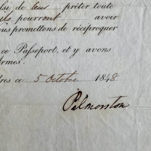 Grand passeport signé de Henry John Temple, vicomte Palmerston, pour un voyage à Madère