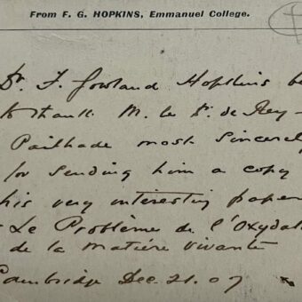 Carte autographe du prix Nobel, découvreur des vitamines, Frederick Gowland Hopkins