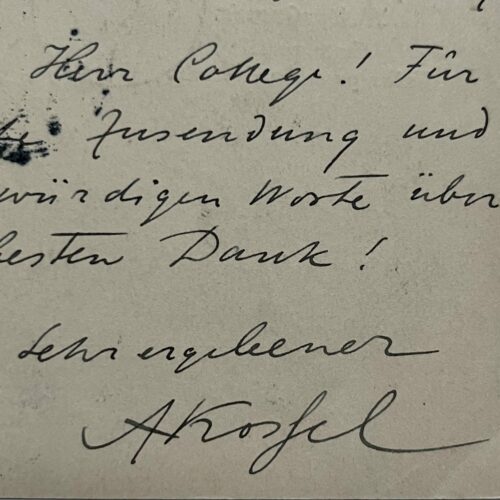 Carte autographe du prix Nobel de Médecine Albrecht Kossel