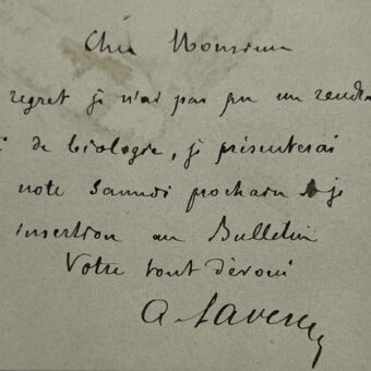 Carte autographe d'Alphonse Laveran, découvreur du paludisme et Nobel de médecine
