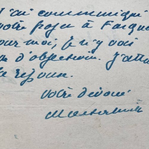 Maurice Maeterlinck transmet un projet à Eugène Fasquelle