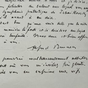 Lettre d'Alfred Bruneau sur la symphonie pathétique de Tchaikovsky, "cette oeuvre imparfaite"