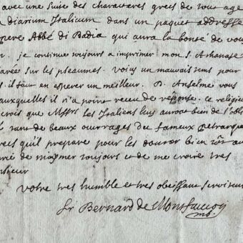 Rare et intéressante lettre de Bernard de Montfaucon sur ses travaux érudits