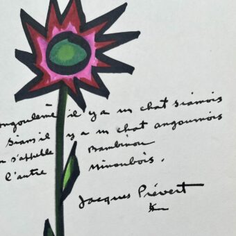 Superbe dessin avec poème de Jacques Prévert