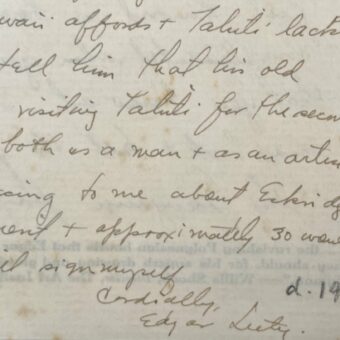 Le peintre américain Edgar Leeteg écrit de Papeete au traducteur de documents de Gauguin