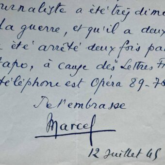 Marcel Pagnol demande à Sam Cohen d'aider Paul Achard, "arrêté deux fois par le Gestapo"