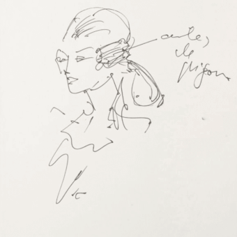 Beau dessin signé de Karl Lagerfeld figurant la coiffure d'un modèle
