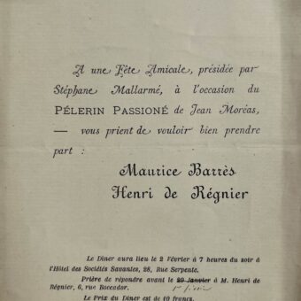 Maurice Barrès, Henri de Régnier et Stéphane Mallarmé célèbrent le "Pèlerin passionné" de Jean Moréas