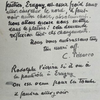 Camille Pissarro termine un tableau et s'interroge sur les aménagements de sa maison d'Éragny
