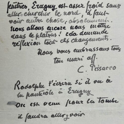 Camille Pissarro termine un tableau et s'interroge sur les aménagements de sa maison d'Éragny