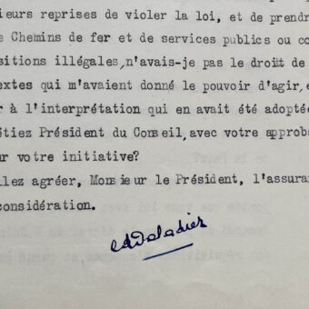Cinglante lettre d'Edouard Daladier à Léon Blum en réponse aux mesures contre les grèves de 1938