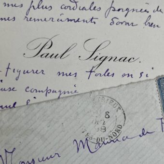 De Pontrieux, Paul Signac remercie Maurice de Fleury d'avoir exposé ses toiles "en si glorieuse compagnie"