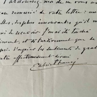 Gabriel Fauré très ému par une lettre reçue après la création de son Trio avec piano