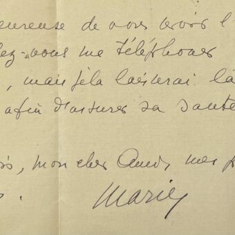 La psychanalyste Marie Bonaparte assure son confrère Maurice de Fleury de son amitié