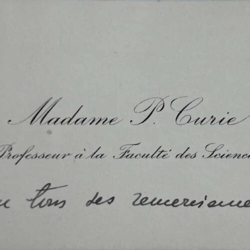 Rare carte de visite autographe de Marie Curie