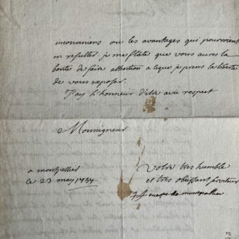 Lettre de l'évêque de Montpellier sur « la dispute des chaires vacantes » à la faculté de médecine