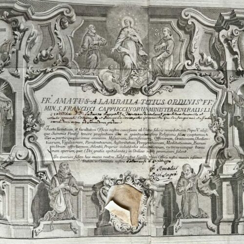 Superbe diplôme du XVIIIe des Capucins de Béziers