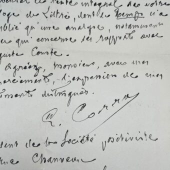 Le philosophe positiviste Emile Corra souhaite se procurer un texte sur Littré et Auguste Comte