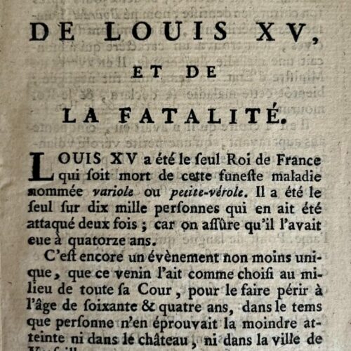 Brochure de Voltaire publiée anonymement : "De la mort de Louis XV et de la fatalité"