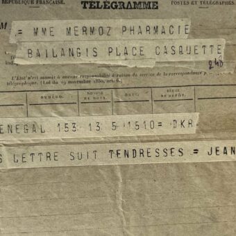 Télégramme de Jean Mermoz à sa mère, du Sénégal, à la veille d'ouvrir la première voie postale vers le Brésil