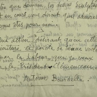 Superbe lettre de Bourdelle à Clemenceau sur l'illustration de Démosthène