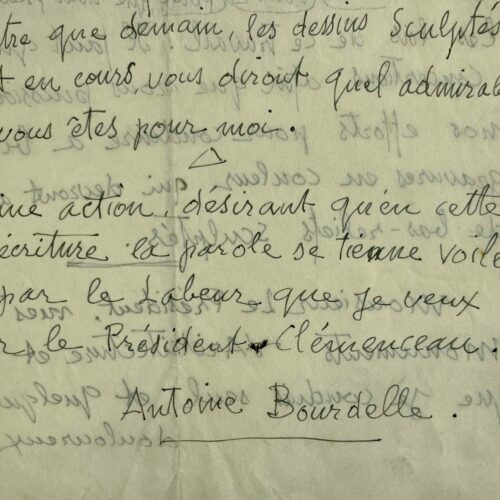 Superbe lettre de Bourdelle à Clemenceau sur l'illustration de Démosthène