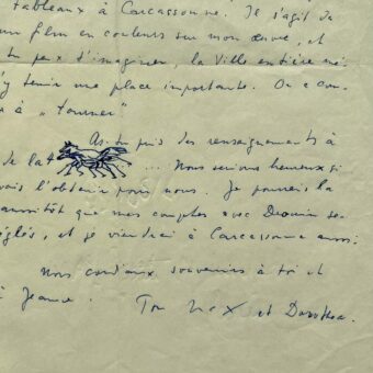 Lettre illustrée de Max Ernst évoquant son chef d'oeuvre La Ville entière