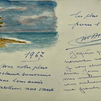 Lettre d'Henry de Monfreid illustrée d'une belle aquarelle originale