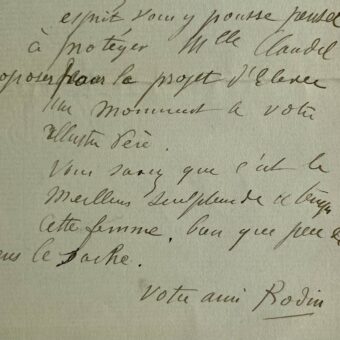 Superbe lettre de Rodin sur Camille Claudel "c'est le meilleur sculpteur de ce temps cette femme"