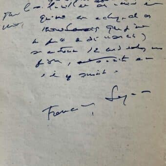 Brouillon d'un article de Françoise Sagan pour Libération, prenant la défense de Marc Francelet