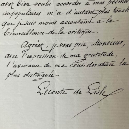 Leconte de Lisle touché par l'accueil de ses "poèmes impopulaires"