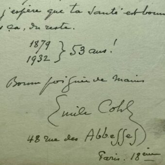 Lettre du pionnier du dessin animé, Émile Cohl, évoquant le club des hydropathes