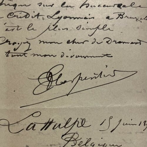 Lettre du peintre belge Evariste Carpentier à Georges de Dramard