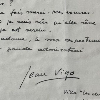Rare et importante lettre du cinéaste Jean Vigo sur sa rencontre avec Germaine Dulac et son mariage