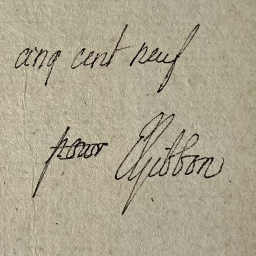 Quittance autographe signée de l'historien anglais Edward Gibbon au verso d'une carte à jouer