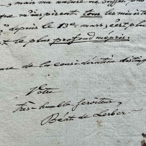 L'érudit et homme politique suisse Beat Rudolf von Lerber exprime son mépris et son dégoût