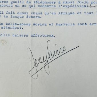 Lettre de Josephine Baker sur papier à en-tête du château des Milandes