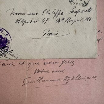 Lettre de Guillaume Apollinaire à Philippe Soupault, soigné à l'hôpital, en 1918