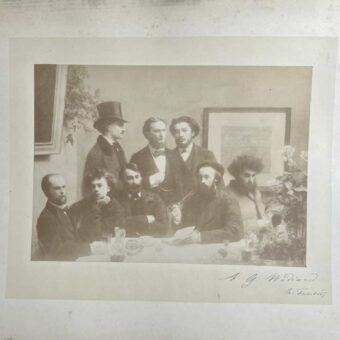 Grande photographie du tableau "Un coin de table" (Rimbaud et Verlaine), dédicacée par Fantin-Latour à Germain Hédiard