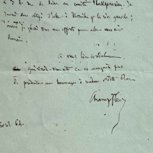 Deux billets de Champfleury : il fixe des rendez-vous et se rend au Comité Shakespearien