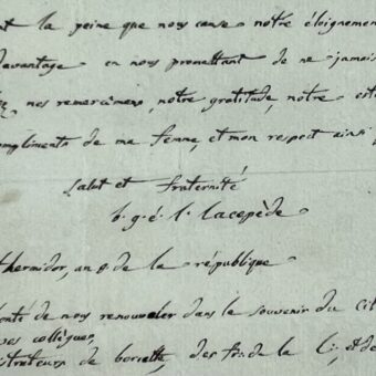 Chaleureuse lettre de château du comte de Lacépède à Dorsel & aux frères d'une loge maçonnique