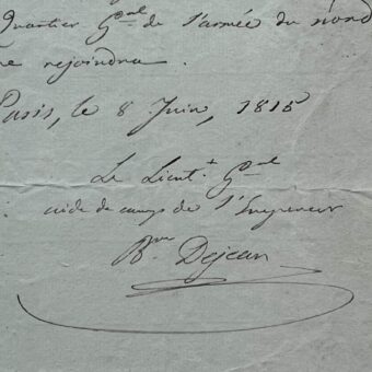 Le baron Dejean, aide de camp de l'Empereur, nomme son propre aide de camp quelques jours avant Waterloo