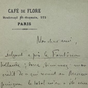 Lettre de Rémy de Gourmont écrite du Café de Flore