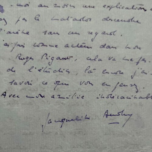 Belle et rare lettre de la cinéaste Jacqueline Audry à Jean-Paul Sartre, au sujet de l'adaptation de Huis Clos