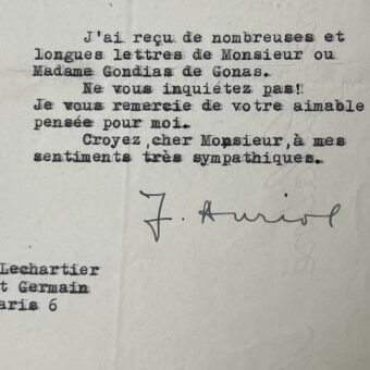 Lettre de l'aviatrice française Jacqueline Auriol